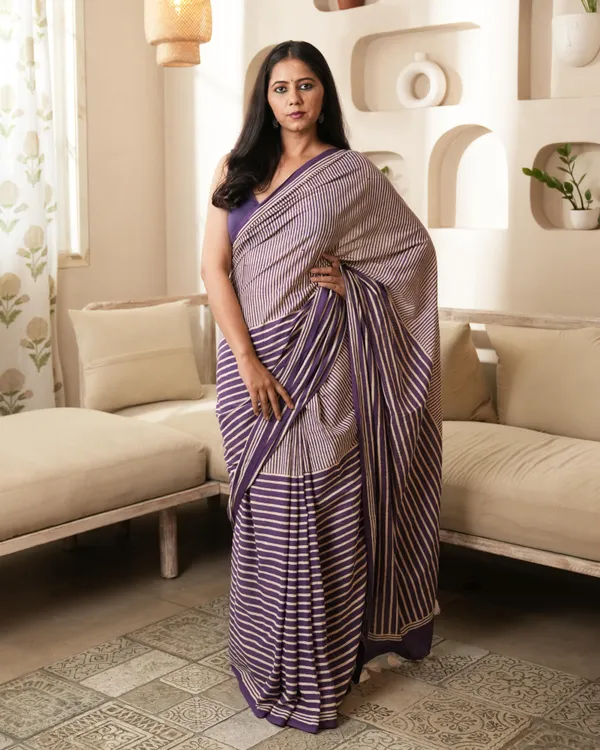 Multicolour_Cotton_Stripes_H_Block_Printed_Mul_Saree_With_Tassels_For_Women